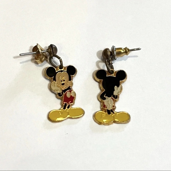 Disney Mickey Mouse Earrings Vintage 1980s Front & Back Facing Fun Design Dangle - Picture 1 of 6